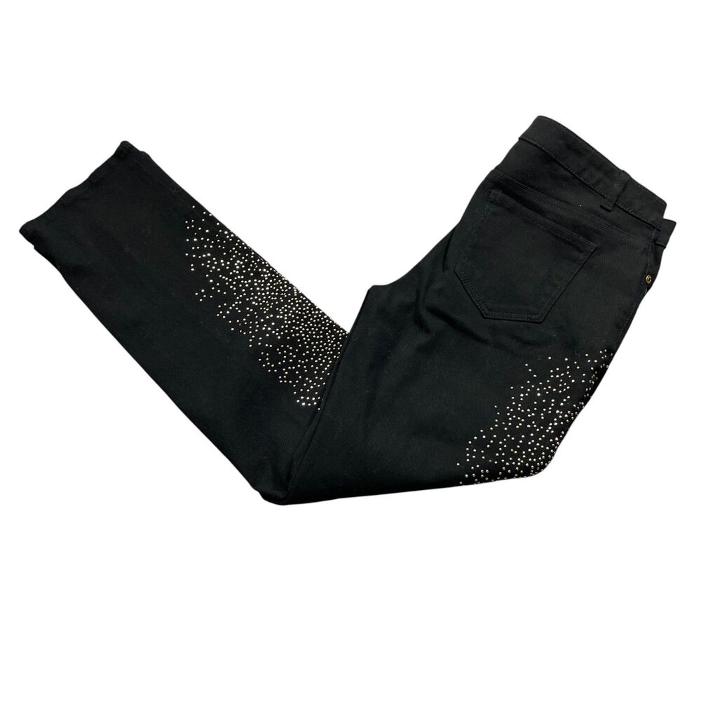 Midnight Velvet 12 Black Jeans Rhinestone Beaded Legs Straight Leg Cotton Blend